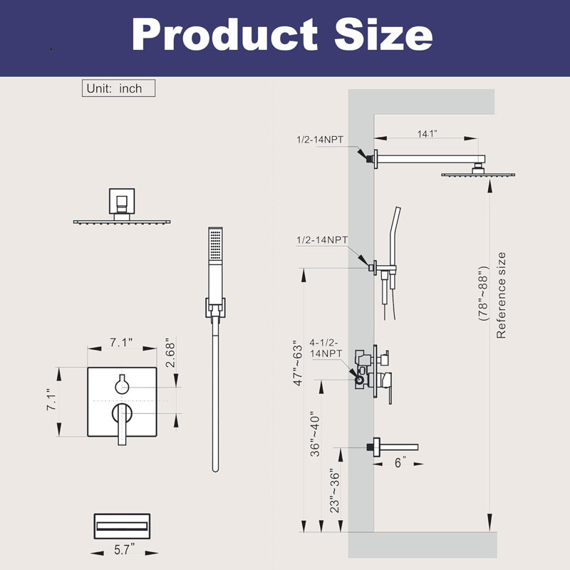 All Metal Shower System With Tub Spout, High Pressure 10 Inch Rain Shower Head And Handheld Shower Set, (Valve Included)