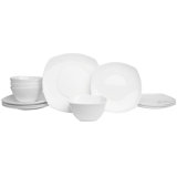 Naveah White Soft Square 12-Pc Dinnerware Set , Service For 4, Bone China, White