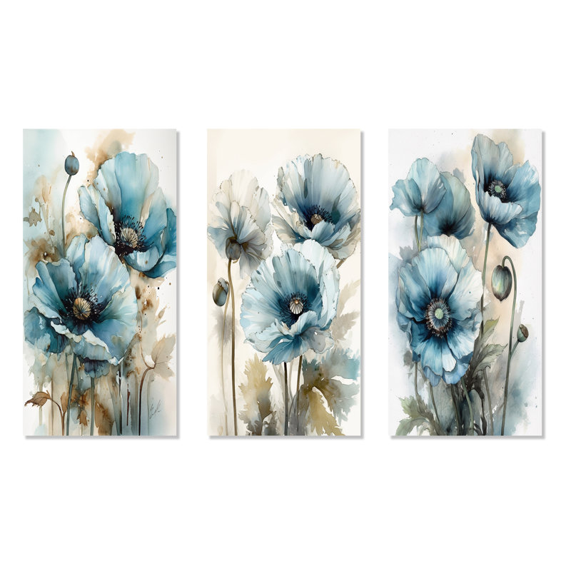 Radiance Rappelez-vous Poppy - ensemble de salon 3 pièces Poppy Wall Art, Toile tendue, H 40 po x l 60 po