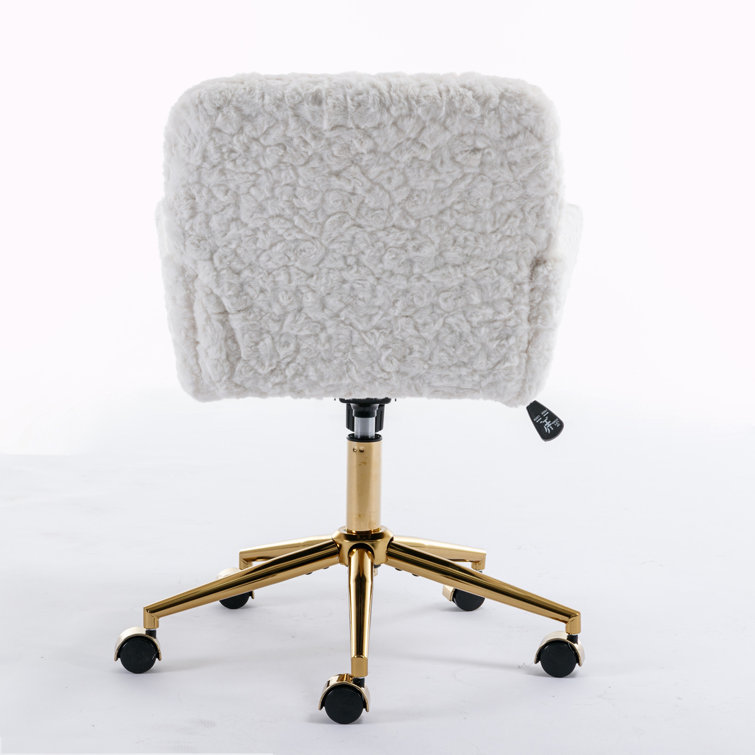 Faux Rabbit Fur Home Adjustable Office Chair With Golden Metal