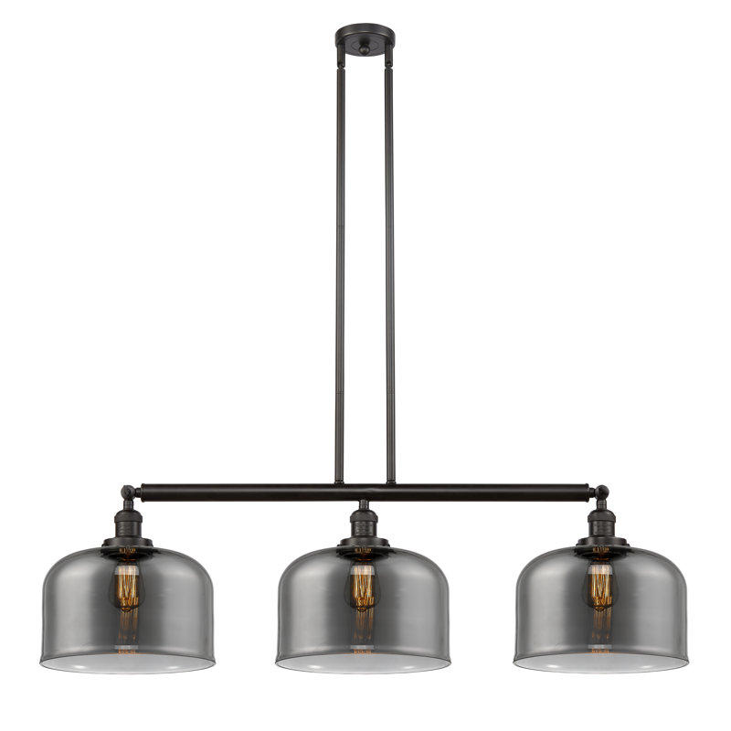 Bell - Luminaire suspendu pour îlot de cuisine 3 lumières 41 ", Ampoule à DEL rétro de 6 watts, Plaqué couleur fumée