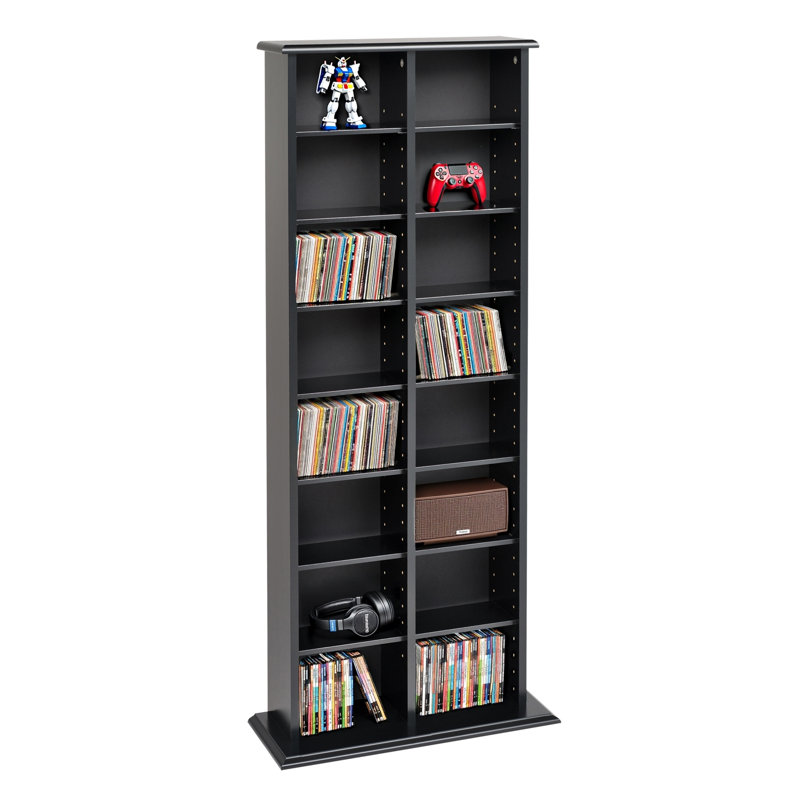 Cataleya 2 Column 51'' H Media Shelves, Tall Cabinet Media, Double Multimedia Storage Tower, Black, Black