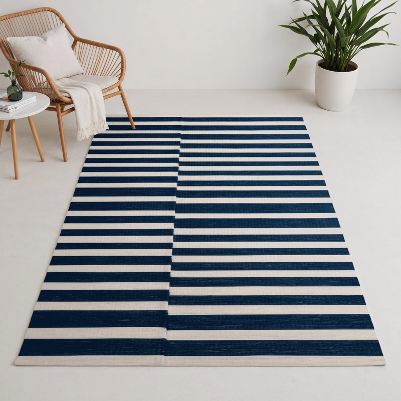 Tapis intérieur / extérieur bleu HorizontalStripes, Rectangle 9 pi x 12 pi