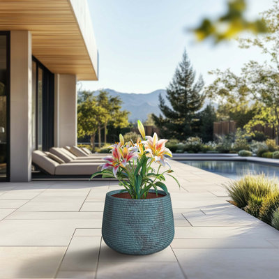 Grand pot à fleurs rond en béton avec trous de drainage (intérieur amélioré)