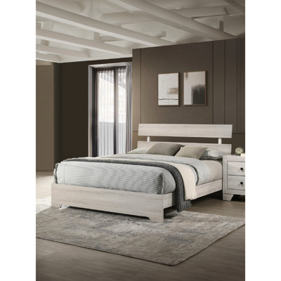 Cadre de lit contemporain très grand avec finition blanche à profil bas, pièce de chambre à coucher dans une boîte, plateforme en placage de bois lavé pour la chambre à coucher, solution de boîte,