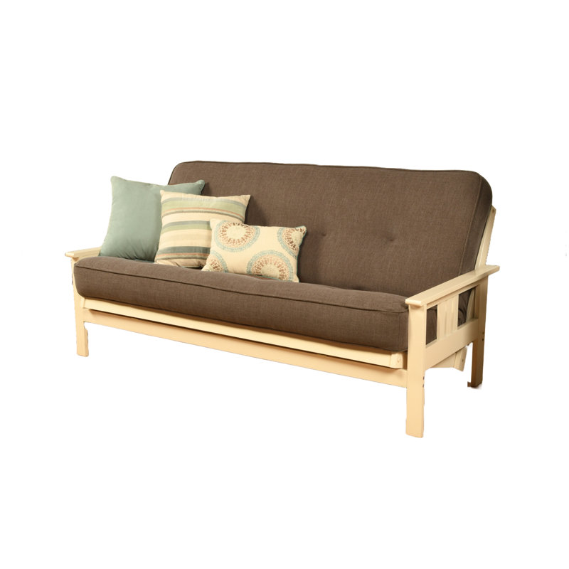 Johnte Full-Size Futon Frame and Full-Size Innerspring Mattress, Antique White, Linen Cocoa, Premium Pocket Coil