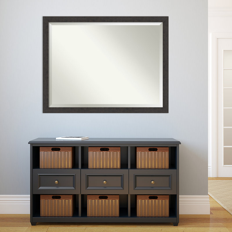 Akhia Narrow Beveled Wall Mirror, 33" x 43", Rustic Plank Espresso