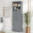 Gray Tall Storage Cabinet With 3 Drawers And Adjustable Shelves For Bathroom, Study, Office And Interior, MDF Board With Painted Finish-2064043803