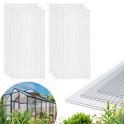 6 feuilles de polycarbonate à double paroi, panneaux de serre protégés contre les rayons UV, feuilles de toiture isolées et incassables pour serre, couverture de patio, abri de jardin et projets de bricolage