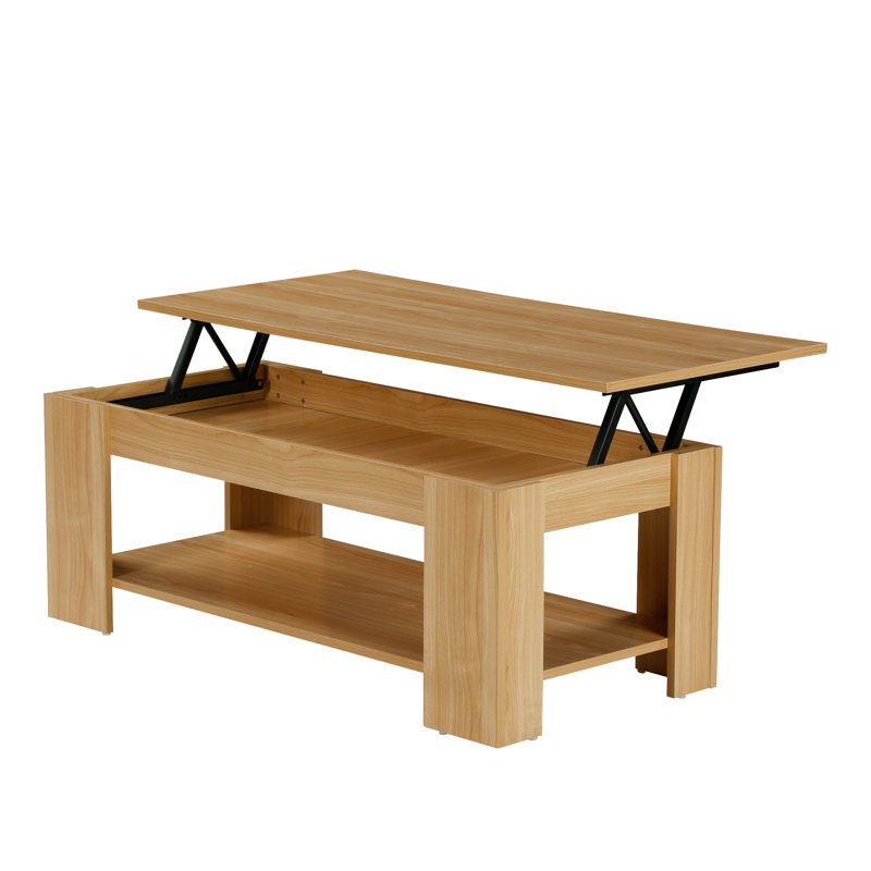 Adrianne Lift Top Four Leg Coffee Table with Storage, Oak