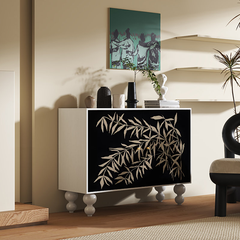45.3in Two-door Sideboard Cabinet, Black/White
