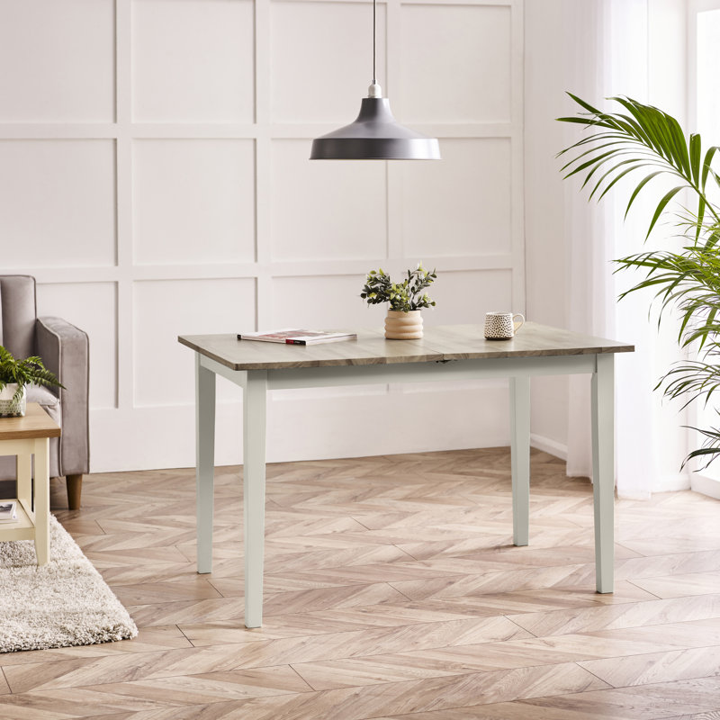 Alissah Rubberwood Extending Dining Table Set, 5 Pieces: Table, 2 Benches, 2 Chairs, White/Gray