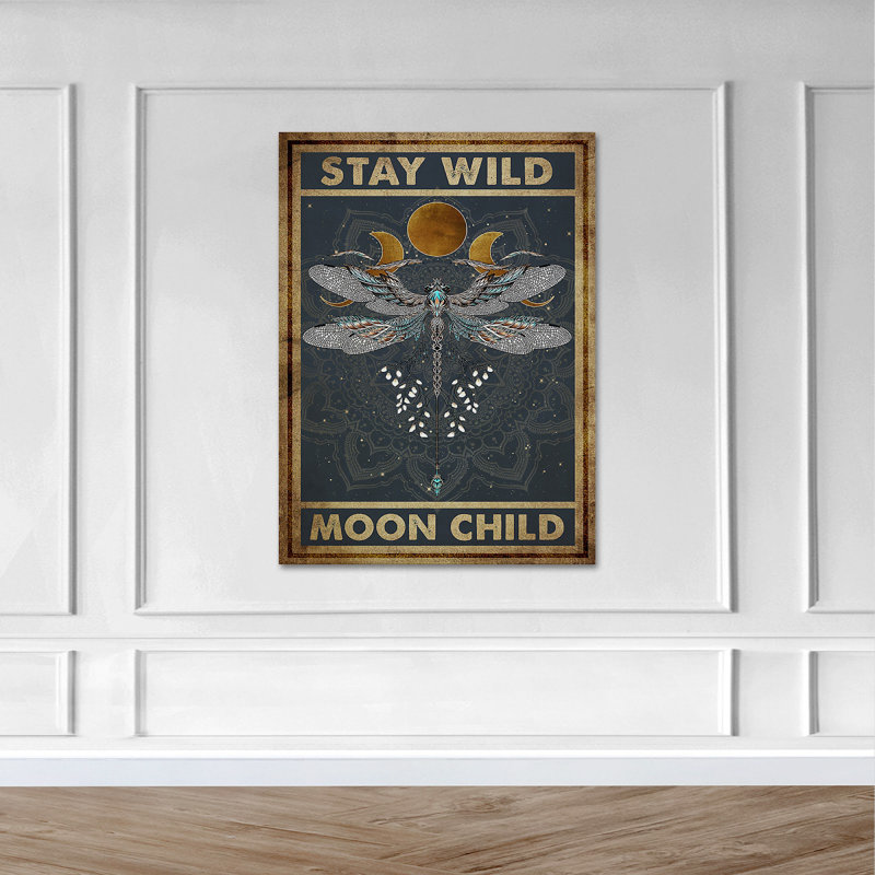 A Butterfly And Moon Periods - Stay Wild Moon Child - 1 Piece Rectangle Graphic Art Print On Wrapped Canvas