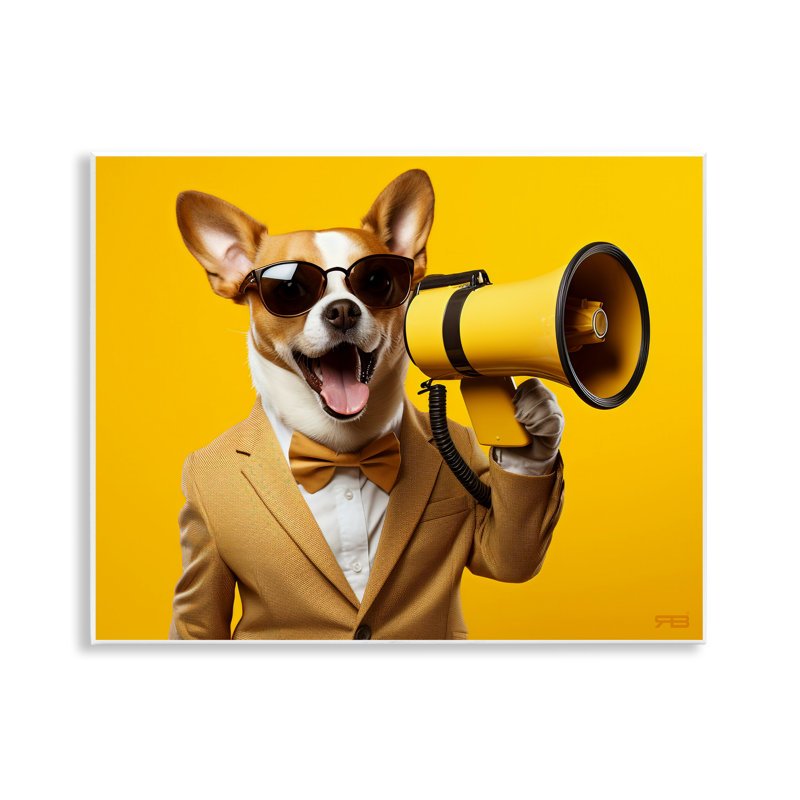 "Chien avec mégaphone jaune", art mural par Roozbeh Bahramali