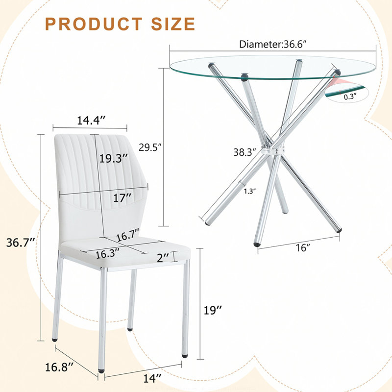 Ensemble de salle à manger 5 pièces avec table ronde en verre trempé de 36,6 po et chaises - Style moderne et luxueux pour le salon et la cuisine. Convient à divers styles de décoration intérieure