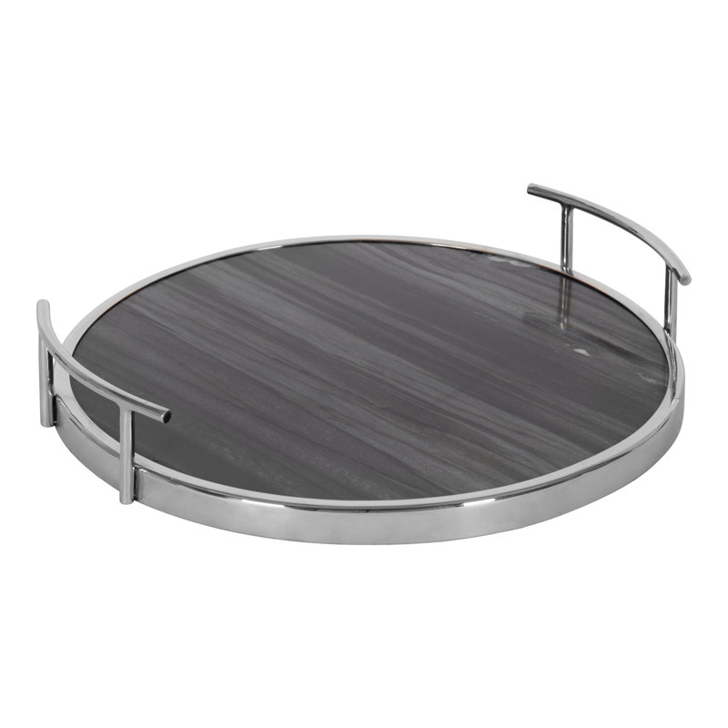 Coss Marble Tray, Gray Marble/Silver