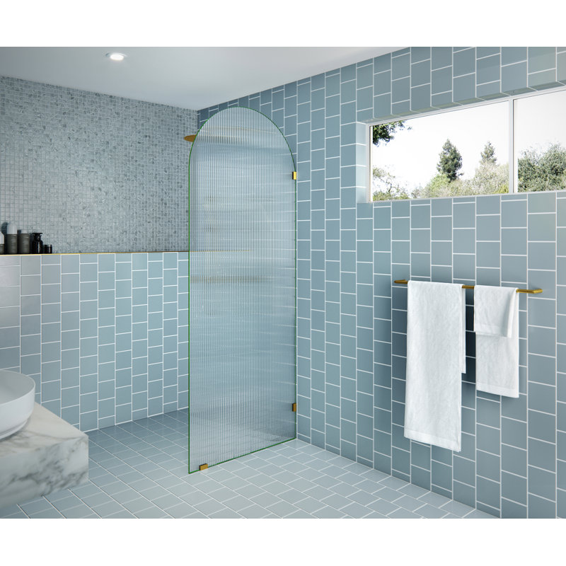 Maven 32 in. x 86.75 in. Fully Frameless Arched Fluted Single Fixed Shower Panel, Brushed Bronze