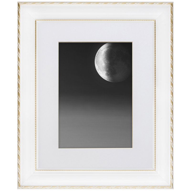 Rinalda White/Gold Solid Wood Picture Frame with Mat, 12" x 18" Matted to 10" x 13"