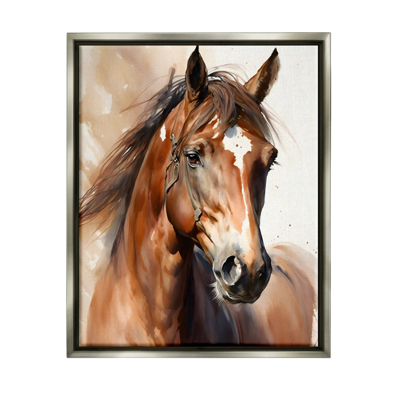Ba-505-Floater Brown Horse, reproduction d'art sur toile, Cadre flottant gris lustré, H 31 po x l 25 po x P 1,7 po