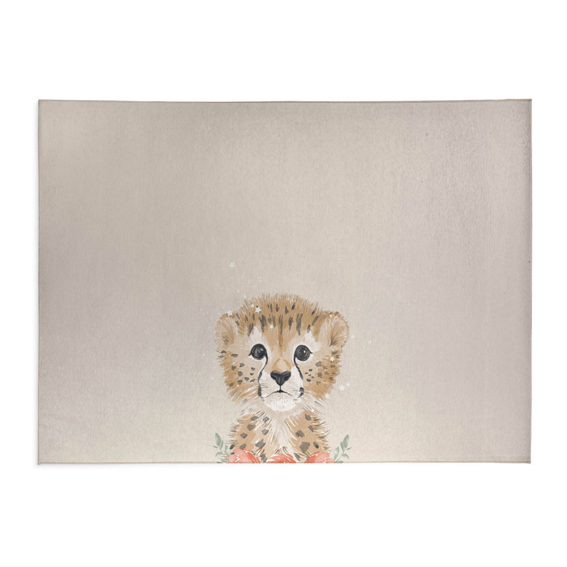 Lil Leopard Kids Play Mat, Ivory/Tan/Pink, Rectangle 2' x 3'