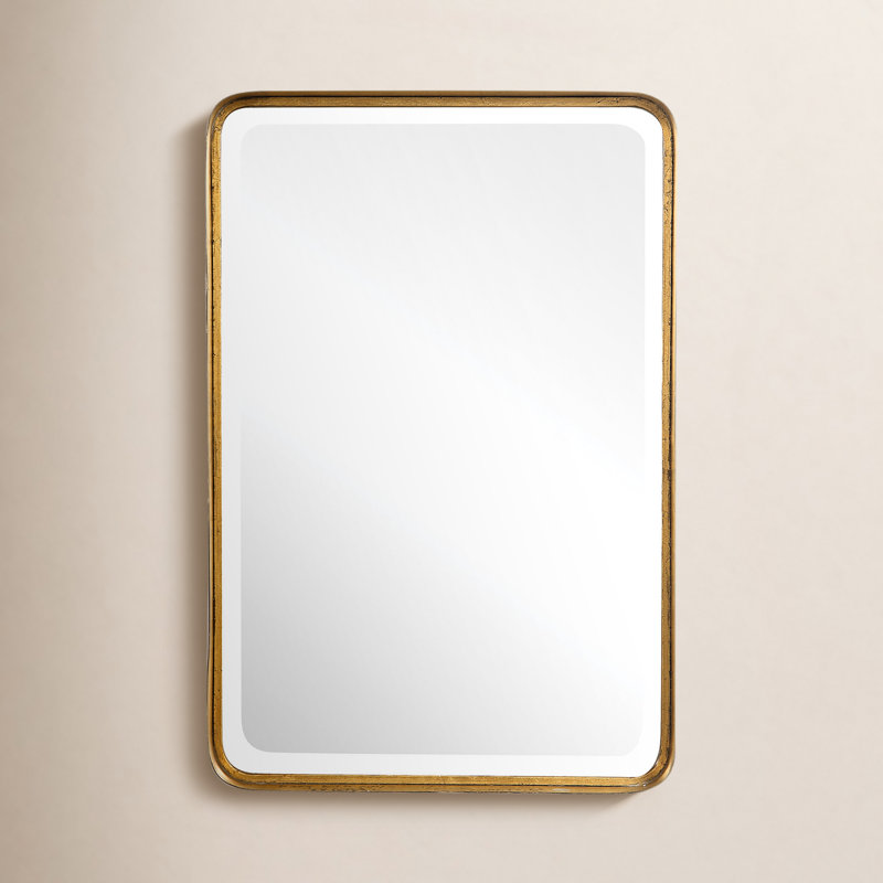 Rylie Modern & Contemporary Beveled/ Fog Free Accent Mirror, Antique Gold,  30.25" H x 20.13"