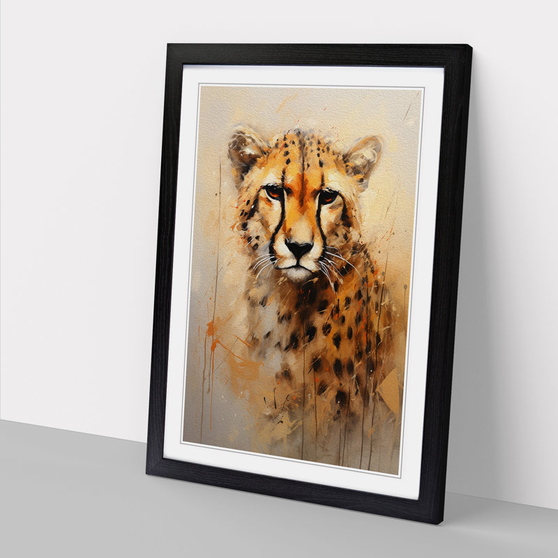 Cheetah Contemporary - Single Picture Frame Print on Wood, Black Framed, 34cm H x 25cm W x 2cm D