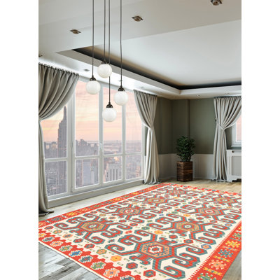 Tapis rouge en laine à tissage plat oriental 9 pi 5 po x 12 pi 2 po