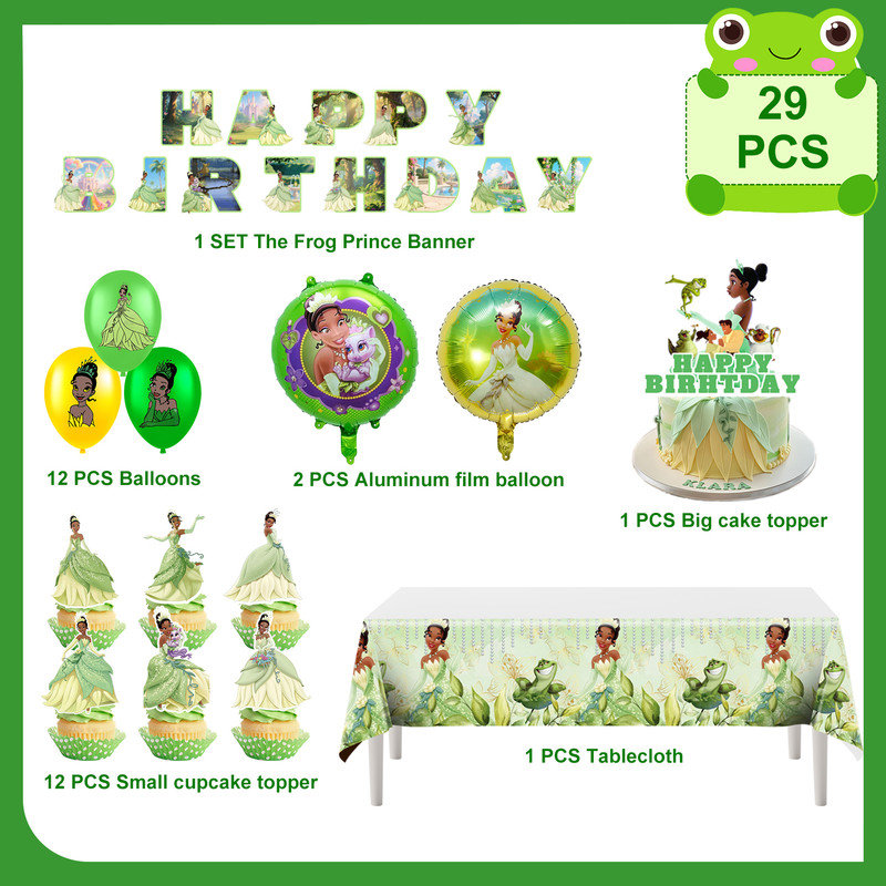 29 pièces d'articles de fête d'anniversaire La Princesse et la grenouille