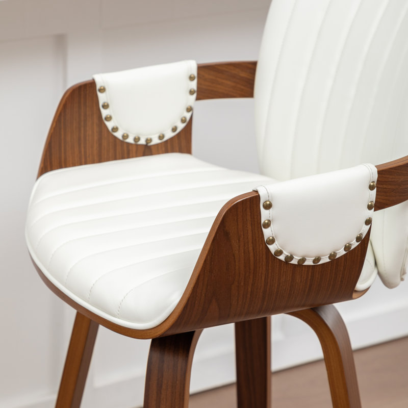 Youngstown Upholstered Swivel Counter Stool With Wood Frame, White