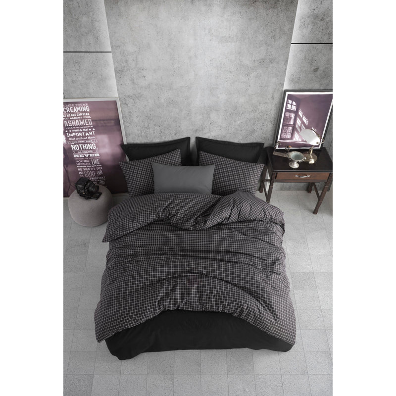 Ensemble de housse de couette noire Dossantos, Housse de couette double + 2 taies d'oreiller trè