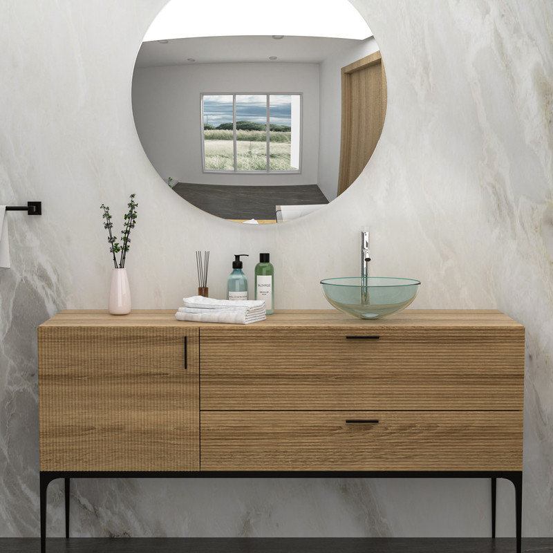 Modern Clear Tempered Glass Vessel Bathroom Sink with Faucet and Drain