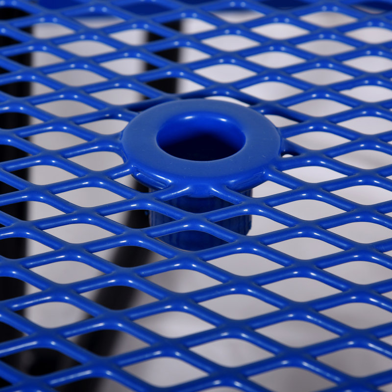 Table de pique-nique bleue d'extérieur en acier - avec mât de parasol, pour une utilisation ronde dans la cour, Bleu