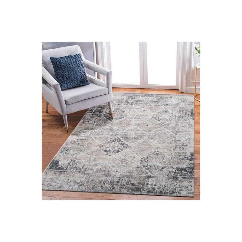 Collection 6X9 Anthracite / Traditional Area Rug, Rectangle 6'7" x 7'9"
