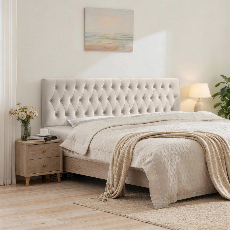 Tête de lit tapissier Aveigha, Grand, Velours beige