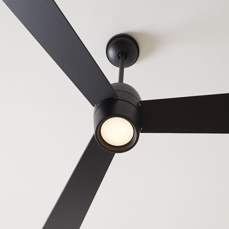 Alba LED Downrod Ceiling Fan, Midnight Black with Black Blades