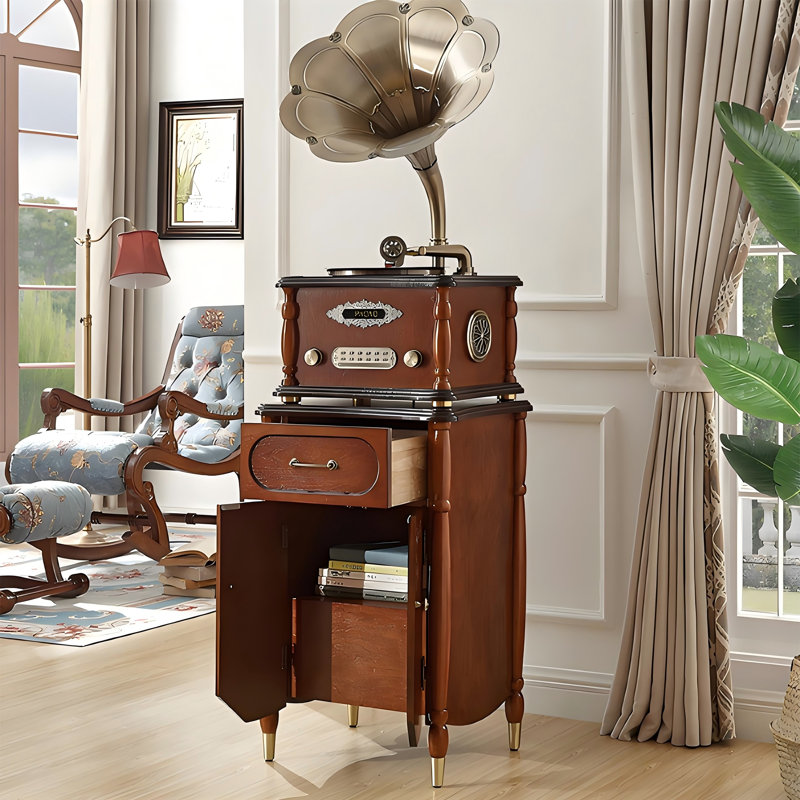 Retro Brown Record Player with Bluetooth Speaker Integrated Phonograph and CD Playback