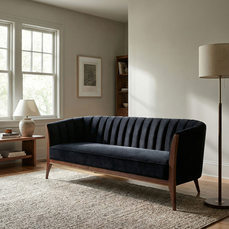 Channel Sofa, Dark Brown Wood, Muslin