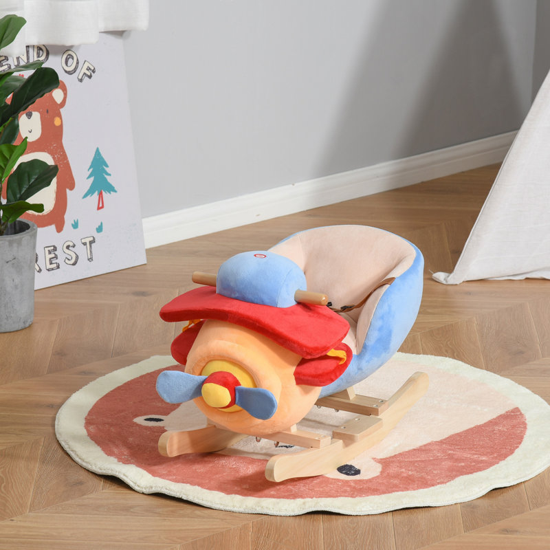 Cheval à bascule pour enfant, fauteuil en peluche en bois avec chanson Lullby et ceinture de sécurité pour 18 mois et plus