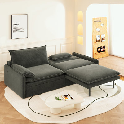 Chenille Convertible Sofa Bed with Storage, USB Port and Pillow