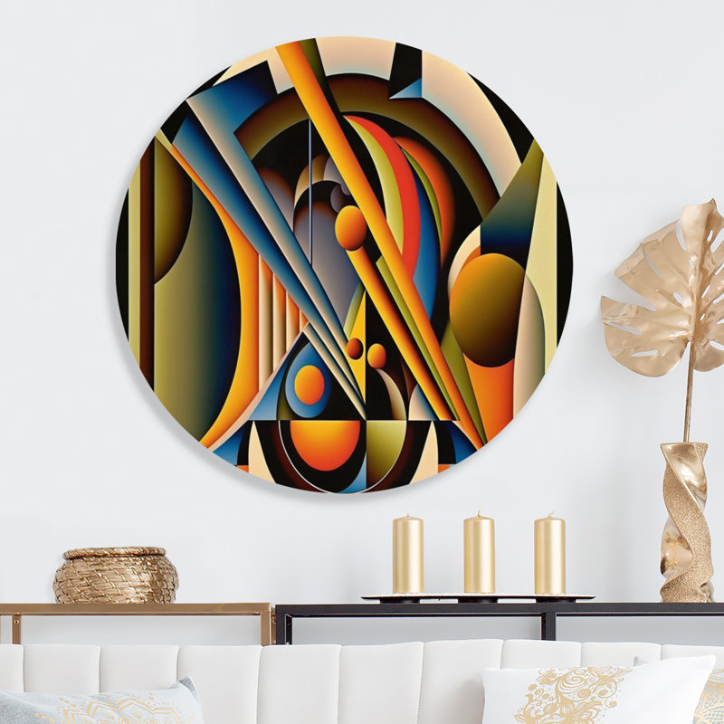 «Circular Retro Dynamics I», art mural rond abstrait géométrique sur métal, L 16 po x H 16 po