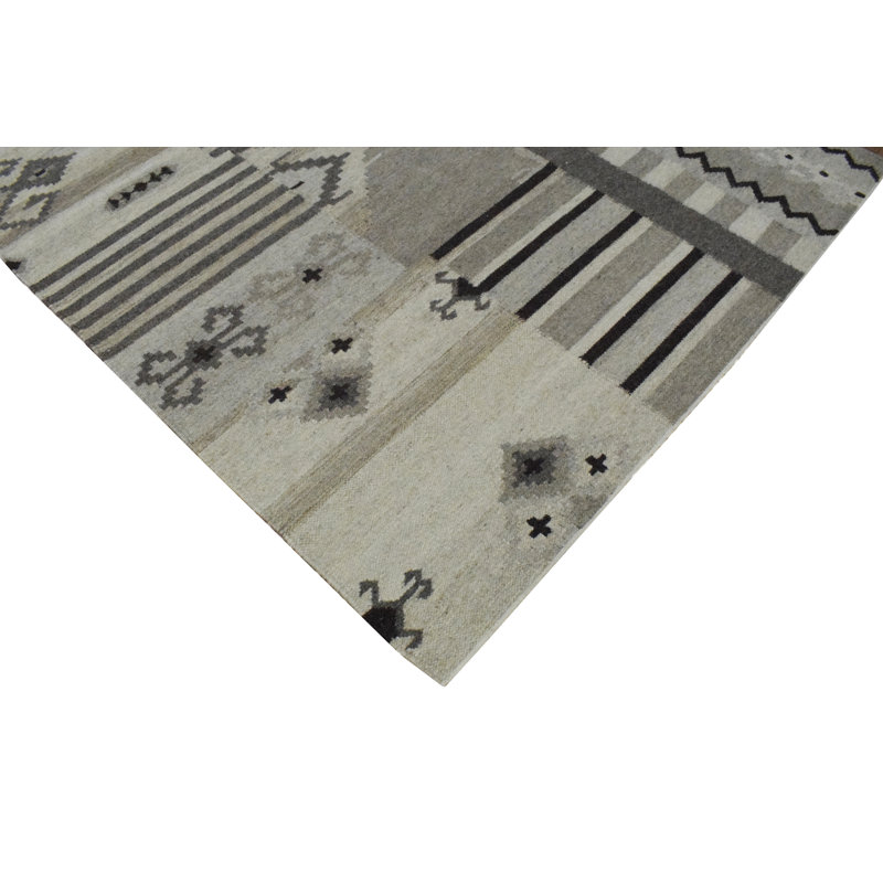 Tapis brun en laine fabriqué à la main Southwestern Dhurrie, Rectangle 5 pi x 8 pi