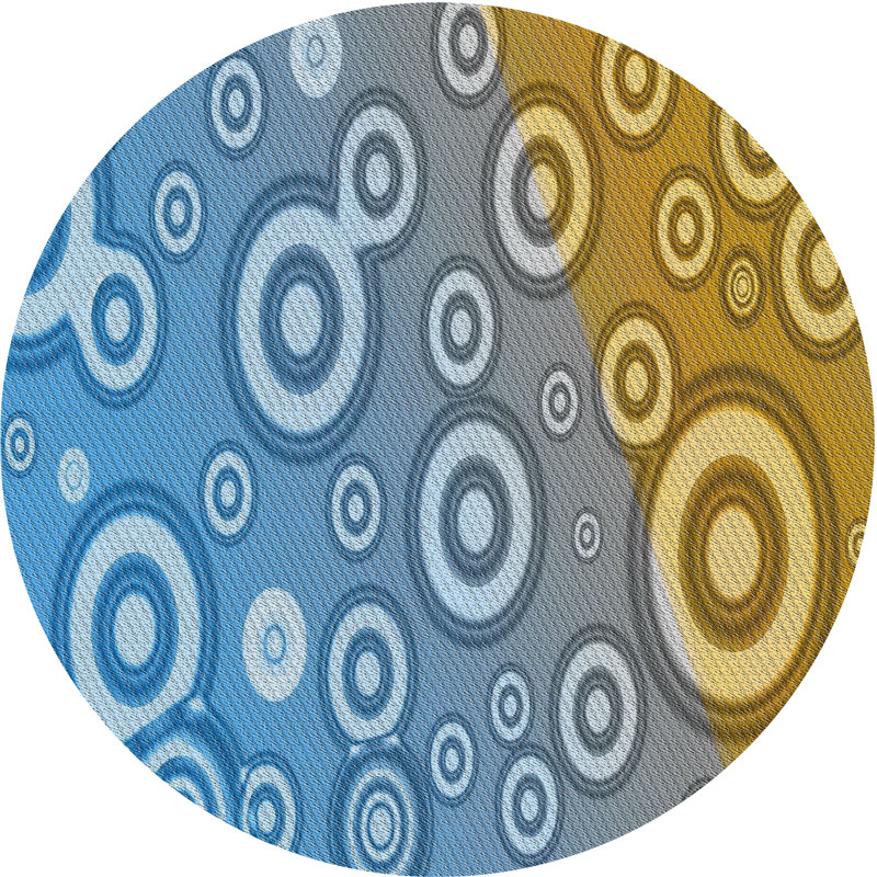Tapis bleu/jaune tissé à la machine, Rond 8 pi