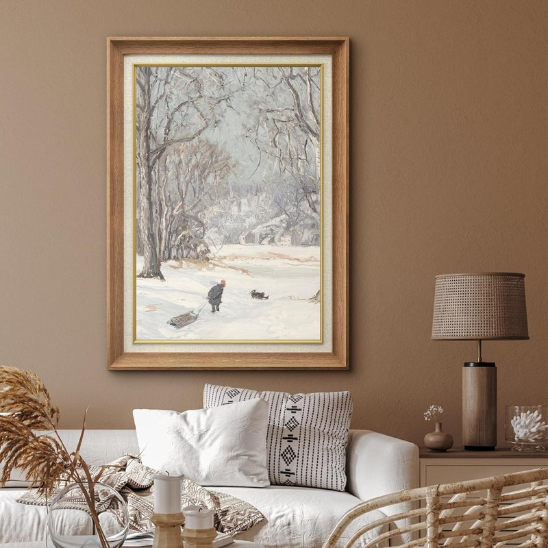 Winter " Winter Countryside Sled Landscape ", Natural Framed, No Mat