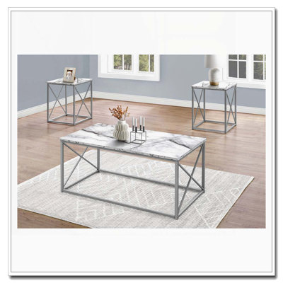 3-Piece Coffee and End Table Set Marble-Look