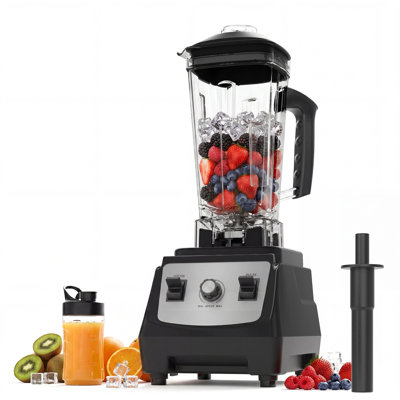 Mélangeur de comptoir commercial de 2200 W, pot de 68 oz - Smoothie 28000 RPM et broyage de glace - 9 vitesses avec pulsation, comprend un verre de 300 ml - noir (avec verre de 300 ml)