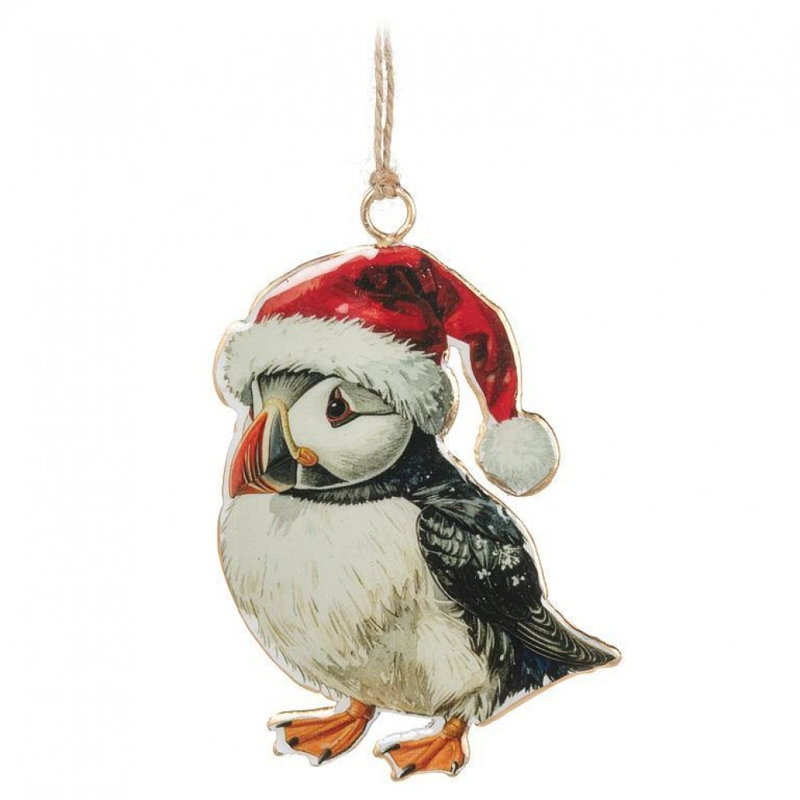 Ornement de macareux en chapeau de père Noël