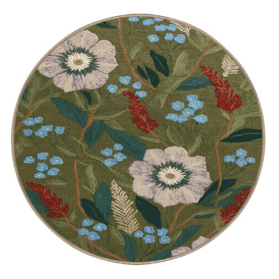 Machine Washable Botanical Brown Area Rug