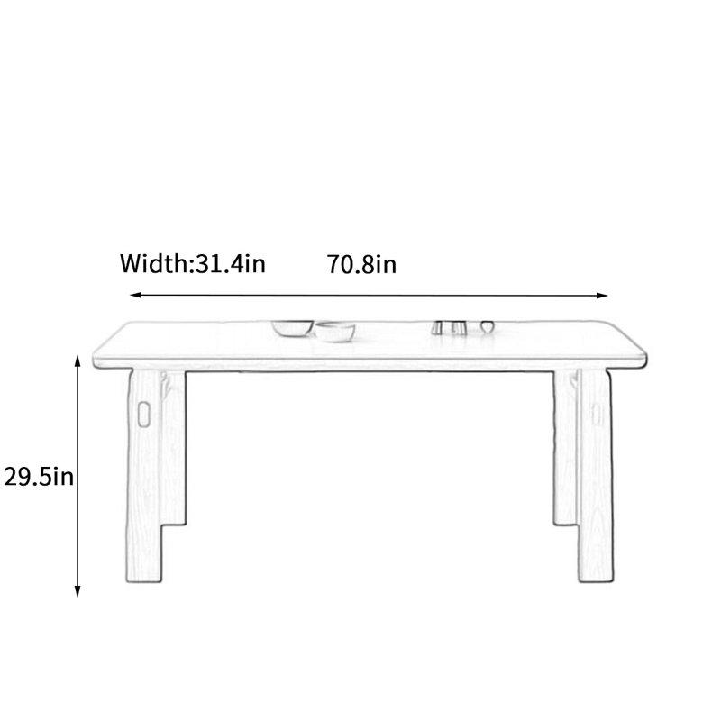 Table moderne en bois massif minimaliste, H 29,5 po x L 70,8 po x l 31,4 po