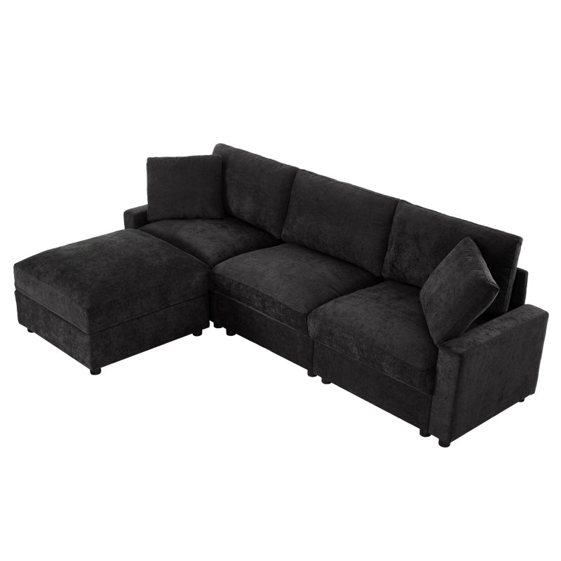 Modern Black Sectionals With Storage, Durable Polyester L-shaped Sofa