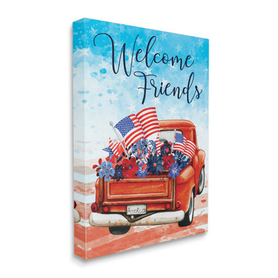 «Welcome Friends Americana Pickup Truck» par ND Art - impression sur toile tendue
